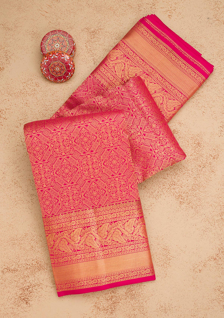 Rani Pink Zariwork Pure Silk Saree