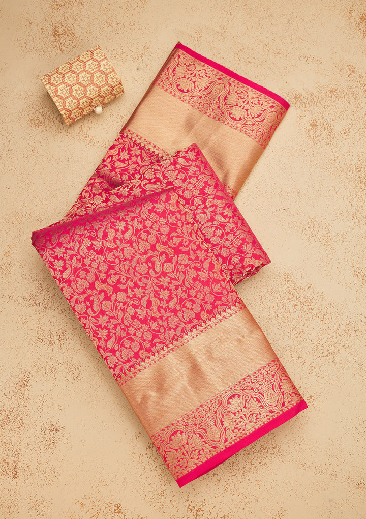 Rani Pink Zariwork Pure Silk Saree