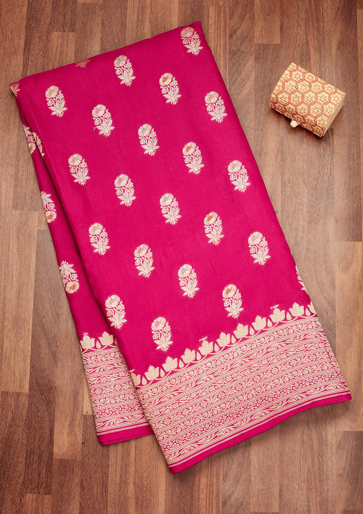 Rani Pink Zariwork Pure Silk Saree