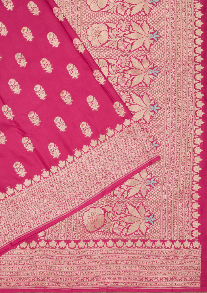 Rani Pink Zariwork Pure Silk Saree