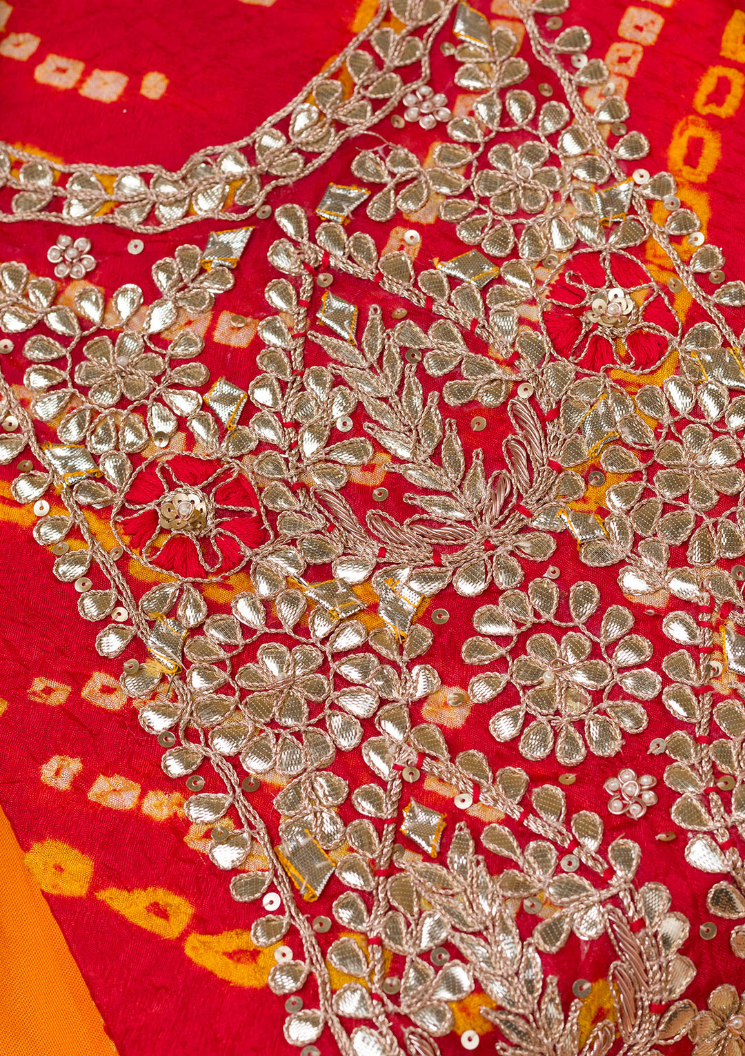 Red Gotapatti Semi Crepe Unstitched Salwar Suit