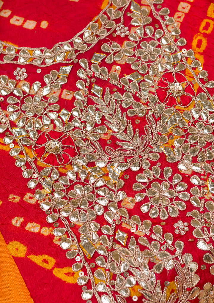 Red Gotapatti Semi Crepe Unstitched Salwar Suit