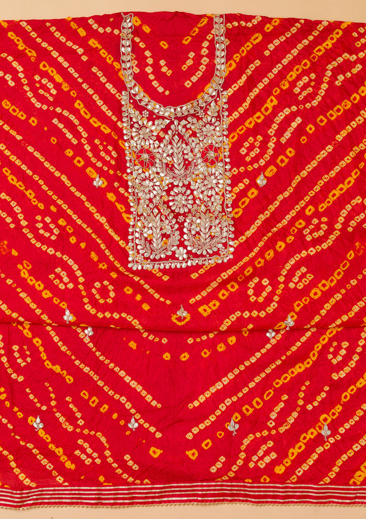 Red Gotapatti Semi Crepe Unstitched Salwar Suit