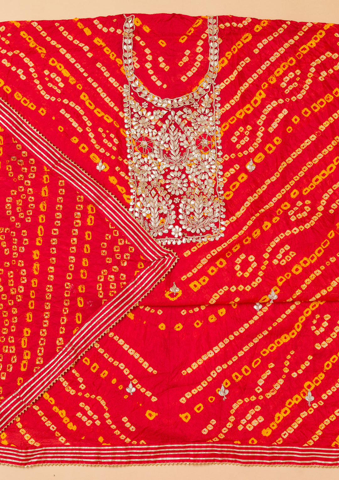 Red Gotapatti Semi Crepe Unstitched Salwar Suit