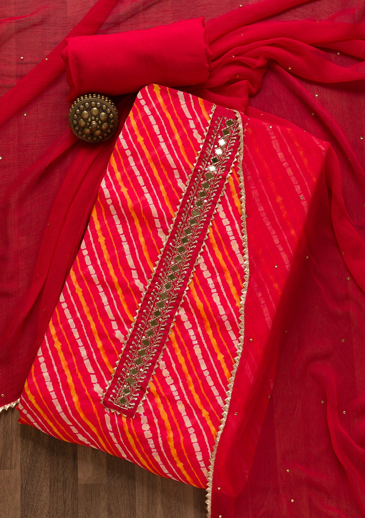 Red Stonework Bandini Unstitched Salwar Suit