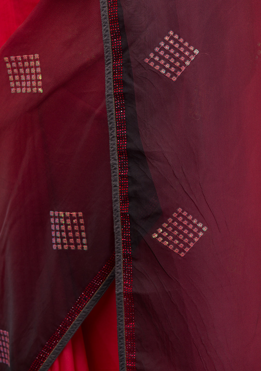 Red Swarovski Satin Saree