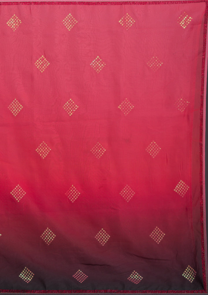 Red Swarovski Satin Saree