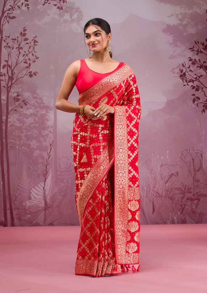 Red Zariwork Georgette Saree