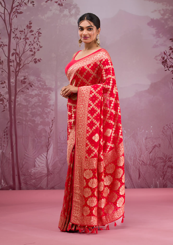 Red Zariwork Georgette Saree