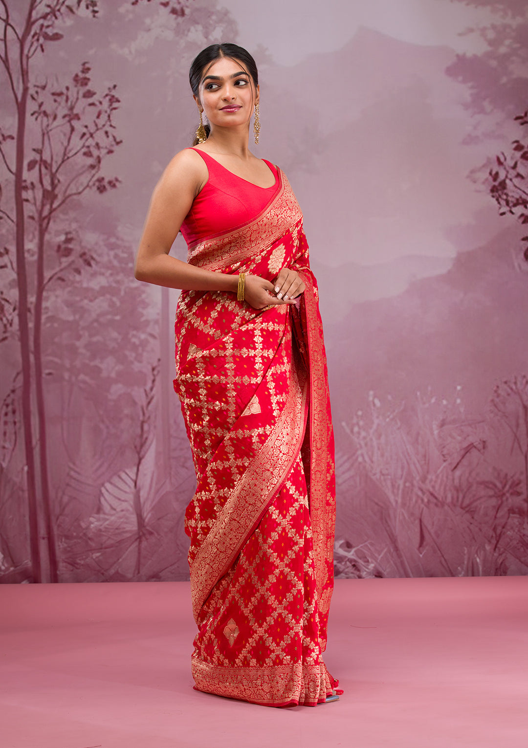 Red Zariwork Georgette Saree