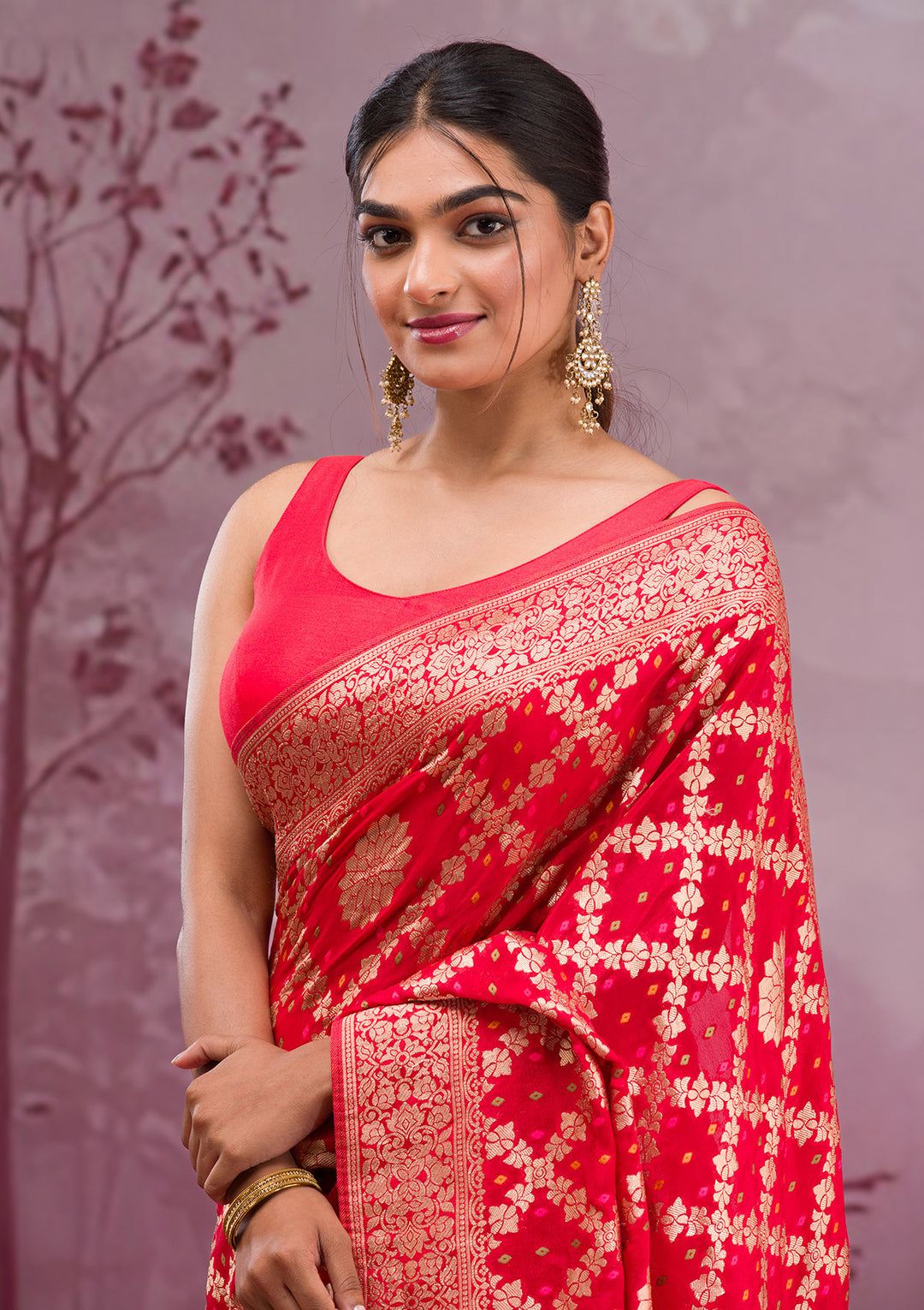 Red Zariwork Georgette Saree