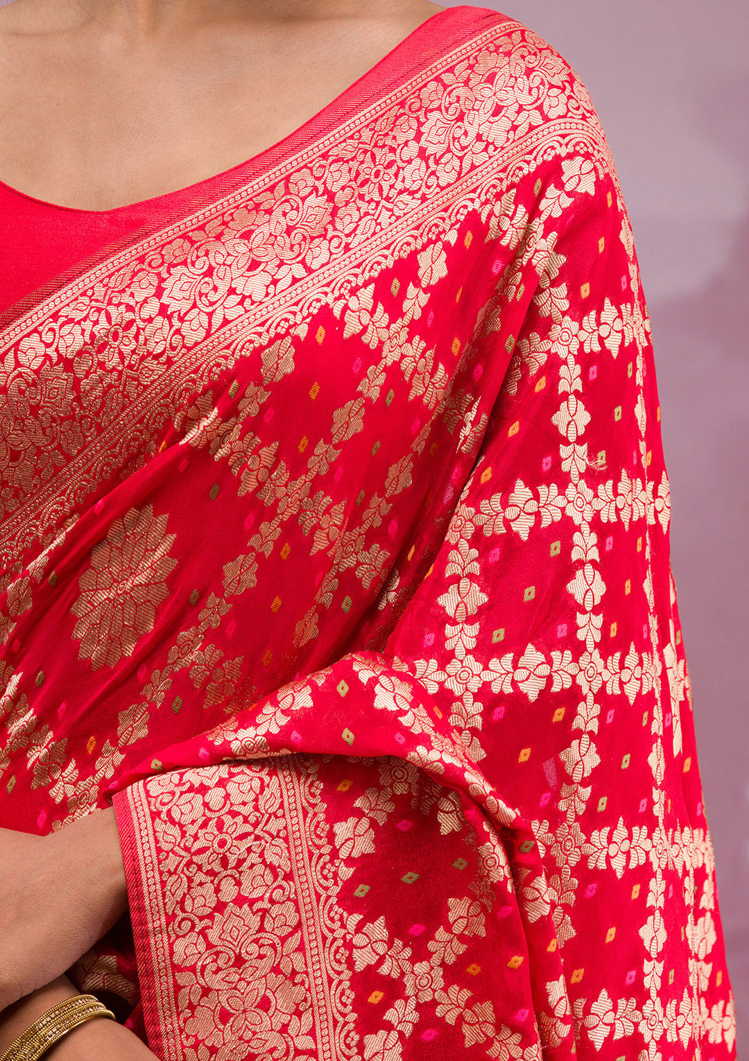 Red Zariwork Georgette Saree