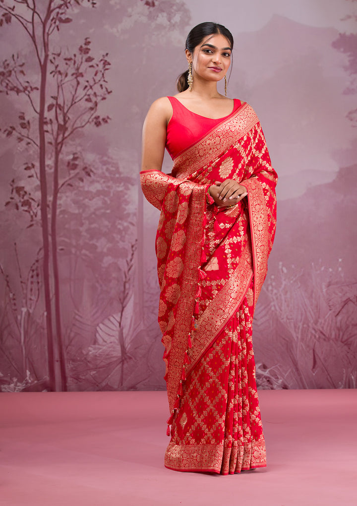 Red Zariwork Georgette Saree