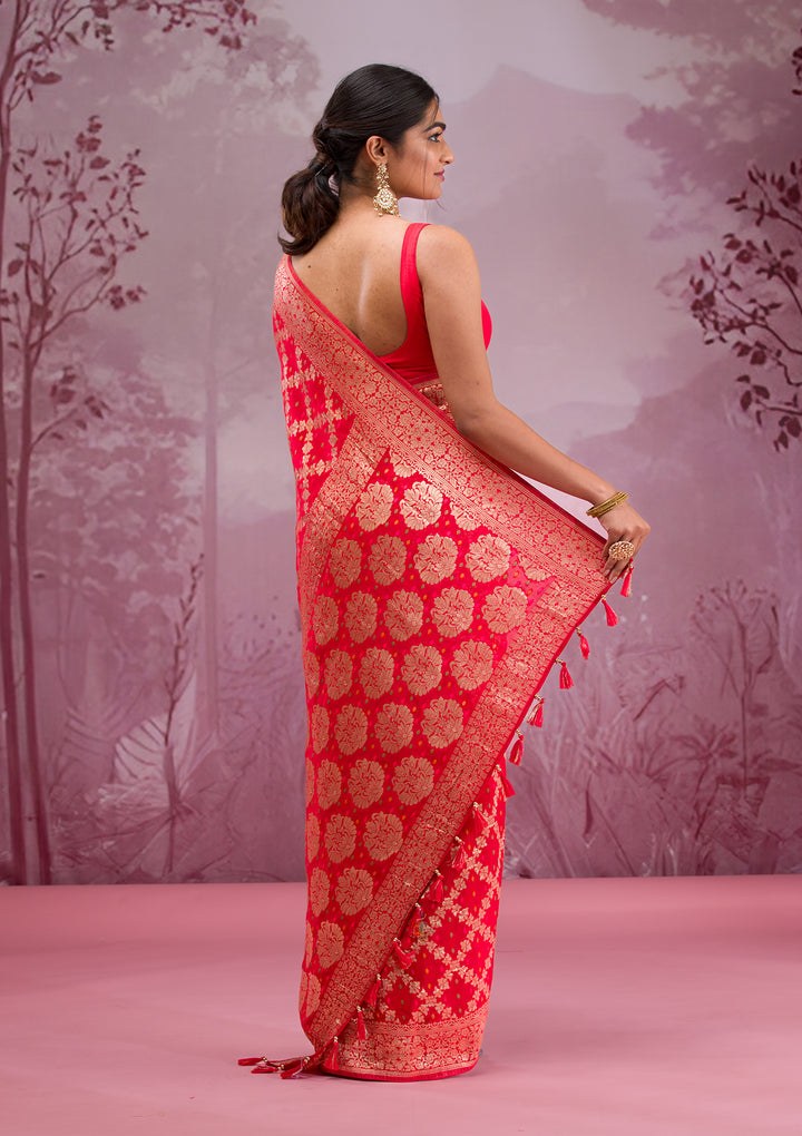 Red Zariwork Georgette Saree