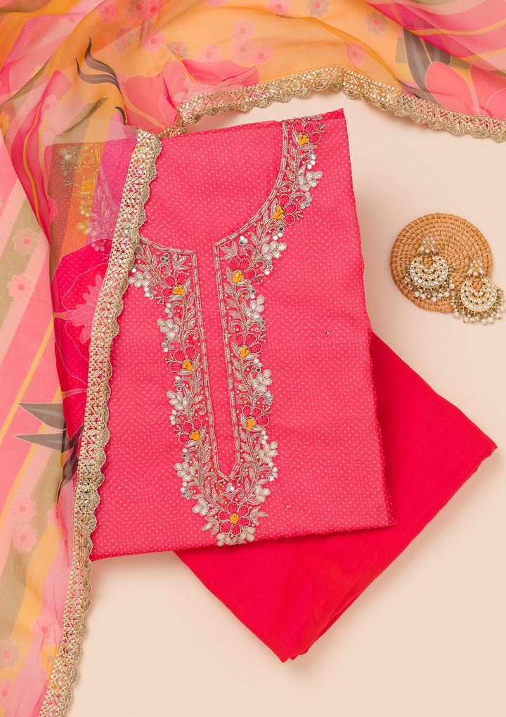 Red Zariwork Tissue Unstitched Salwar Suit