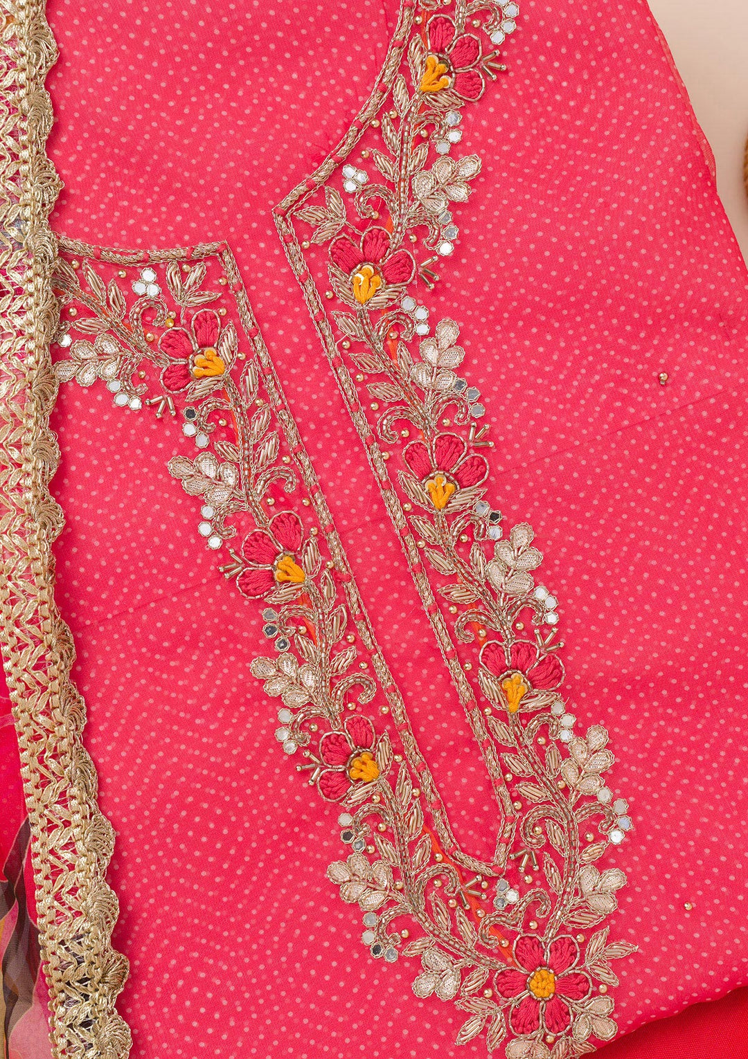 Red Zariwork Tissue Unstitched Salwar Suit