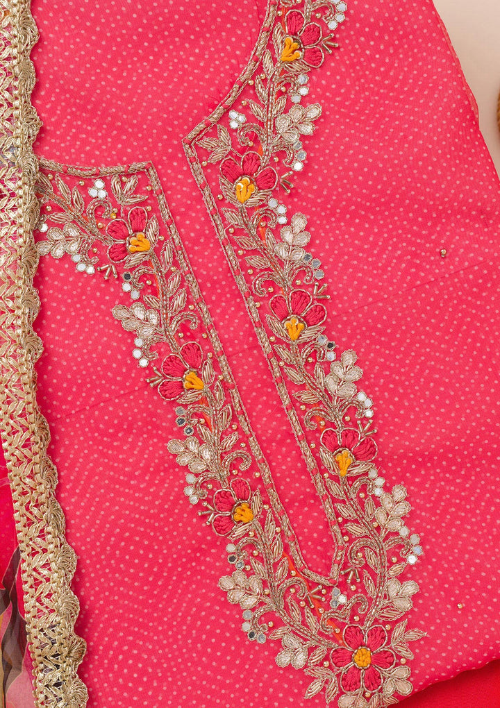 Red Zariwork Tissue Unstitched Salwar Suit