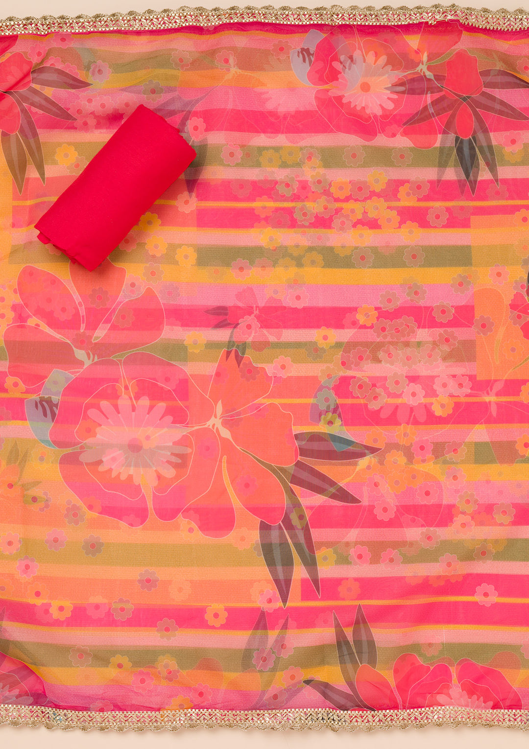 Red Zariwork Tissue Unstitched Salwar Suit