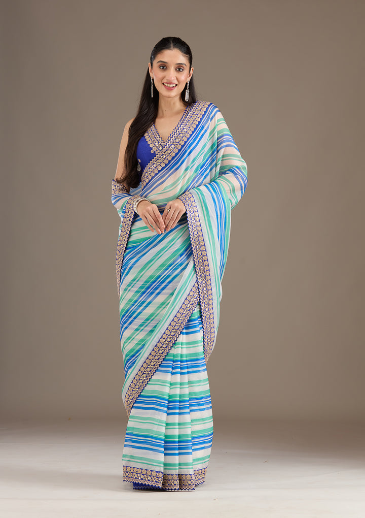 Royal Blue Sequins Tissue Saree