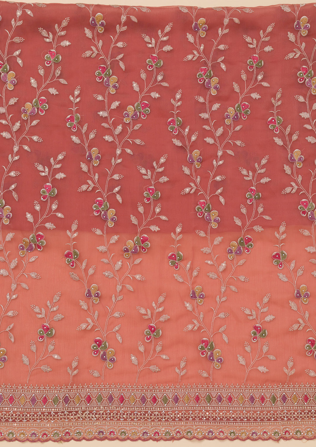 Rust Threadwork Tissue Unstitched Salwar Suit