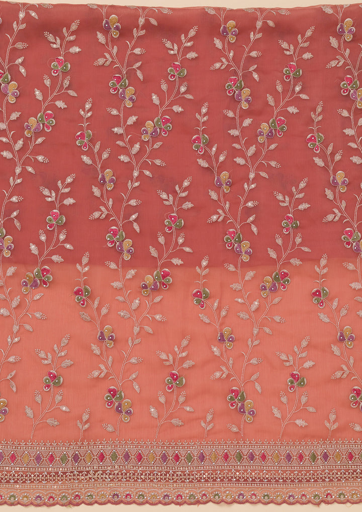 Rust Threadwork Tissue Unstitched Salwar Suit