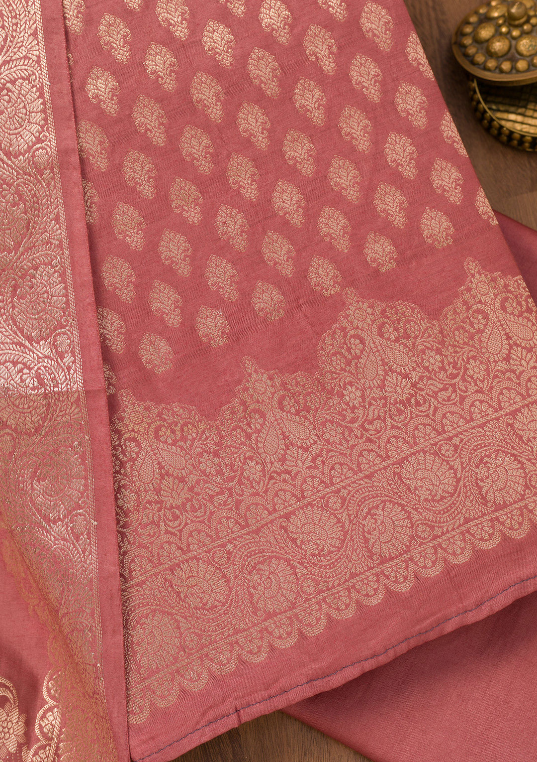 Rust Zariwork Banarasi Unstitched Salwar Suit
