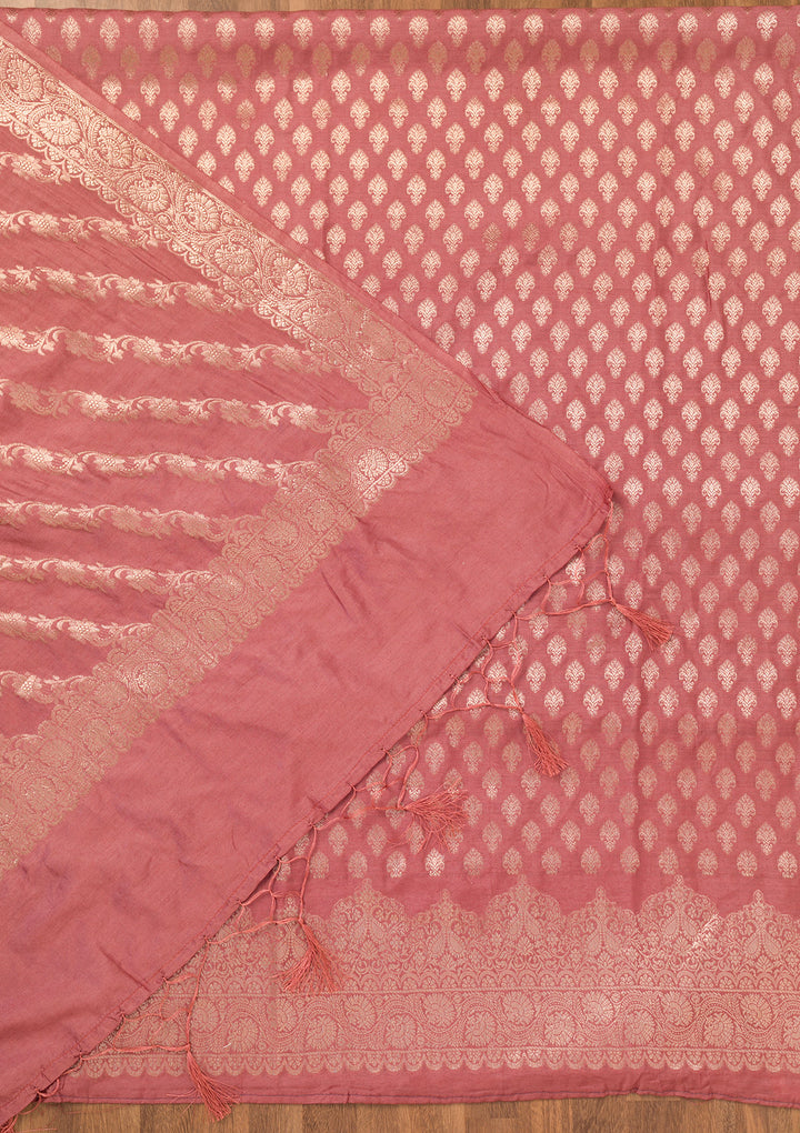 Rust Zariwork Banarasi Unstitched Salwar Suit