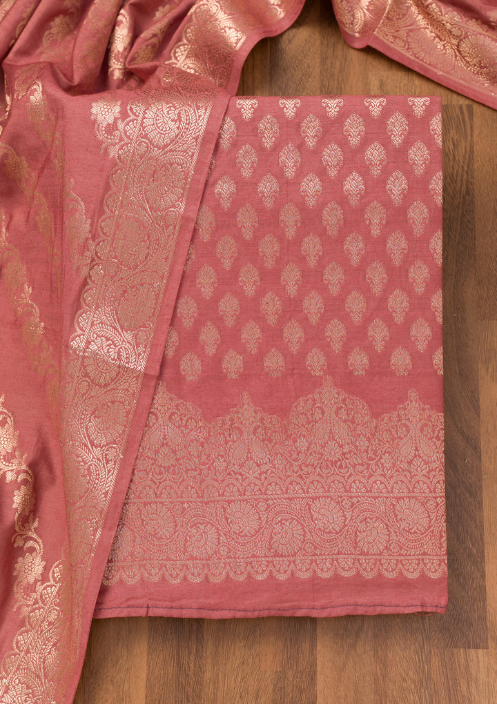 Rust Zariwork Banarasi Unstitched Salwar Suit