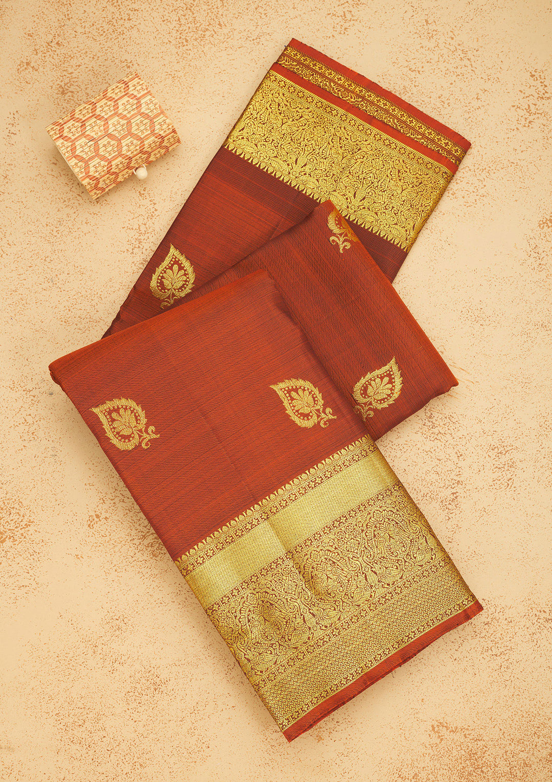 Rust Zariwork Pure Silk Saree