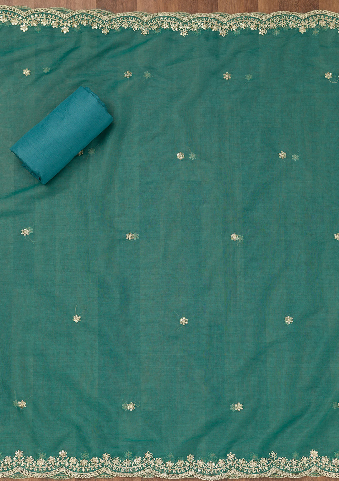 Sea Green Zariwork Tissue Unstitched Salwar Suit