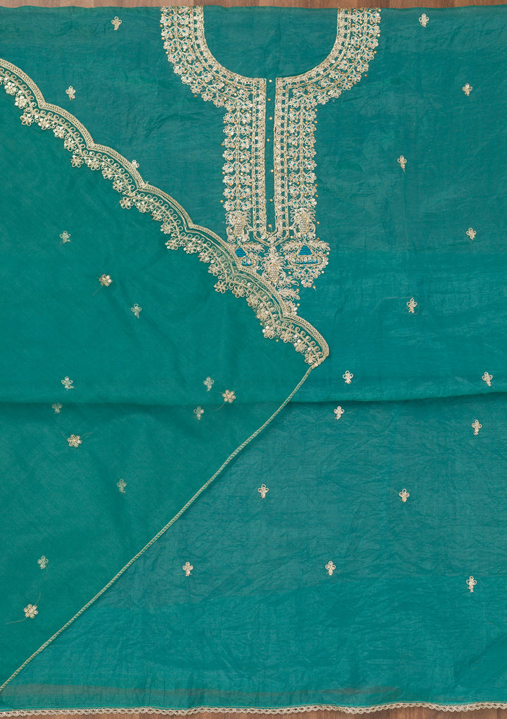 Sea Green Zariwork Tissue Unstitched Salwar Suit