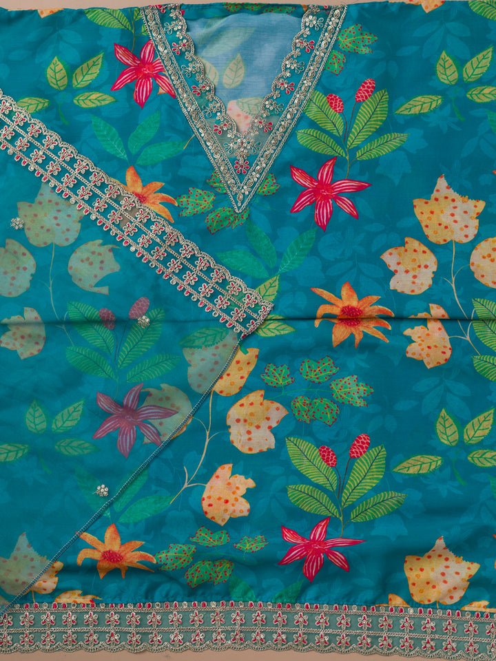 Sea Green Printed Semi Crepe Unstitched Salwar Suit