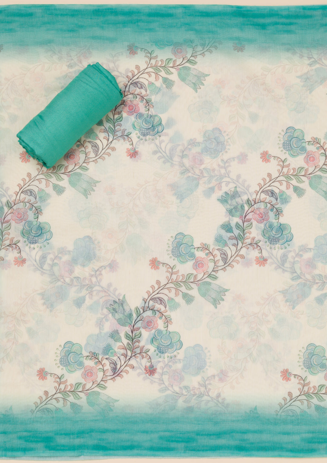 Sea Green Printed Tissue Unstitched Salwar Suit