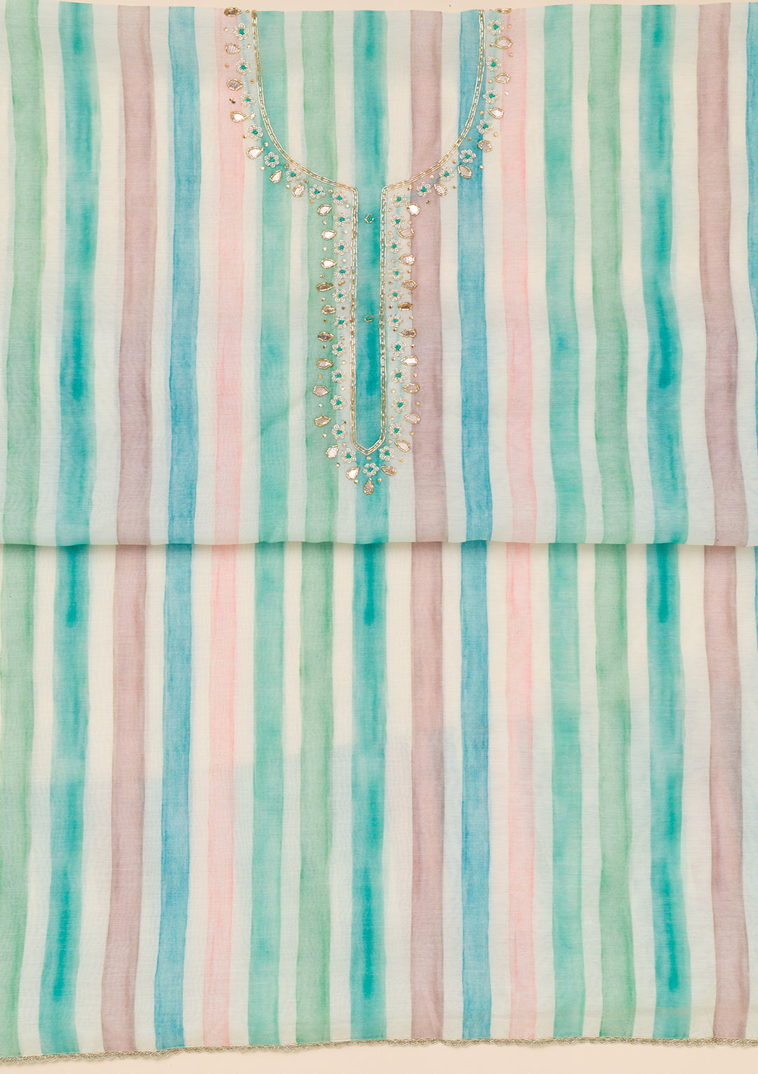 Sea Green Printed Tissue Unstitched Salwar Suit