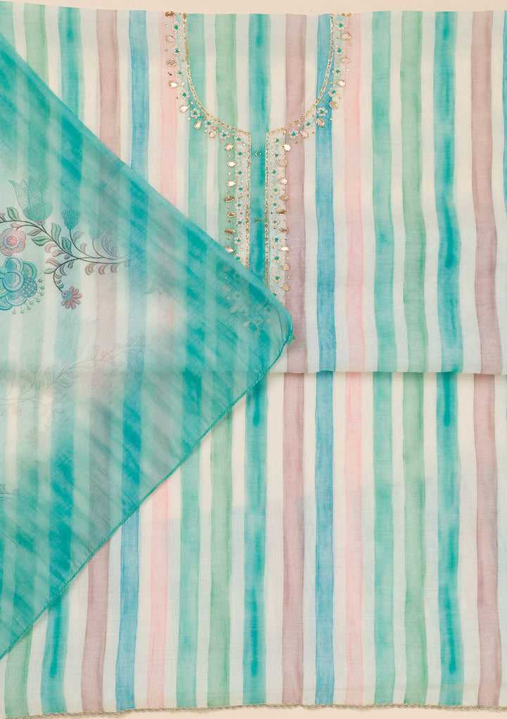 Sea Green Printed Tissue Unstitched Salwar Suit