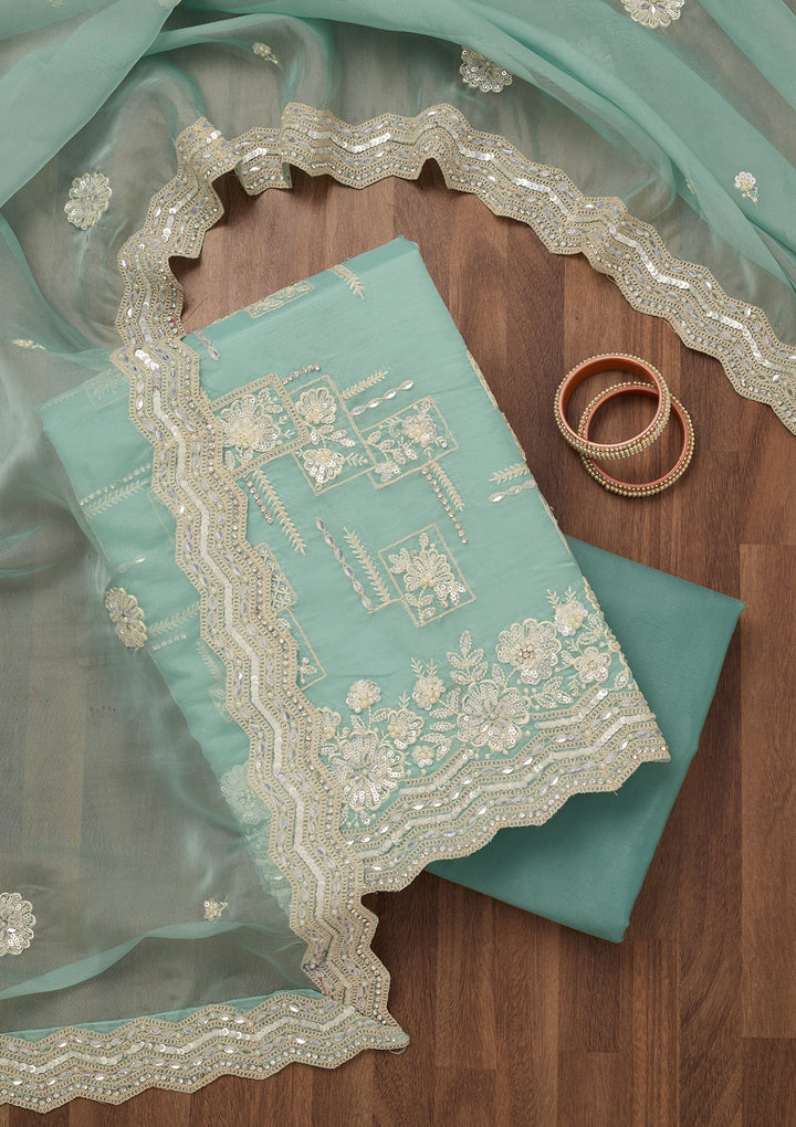 Sea Green Sequins Georgette Unstitched Salwar Suit