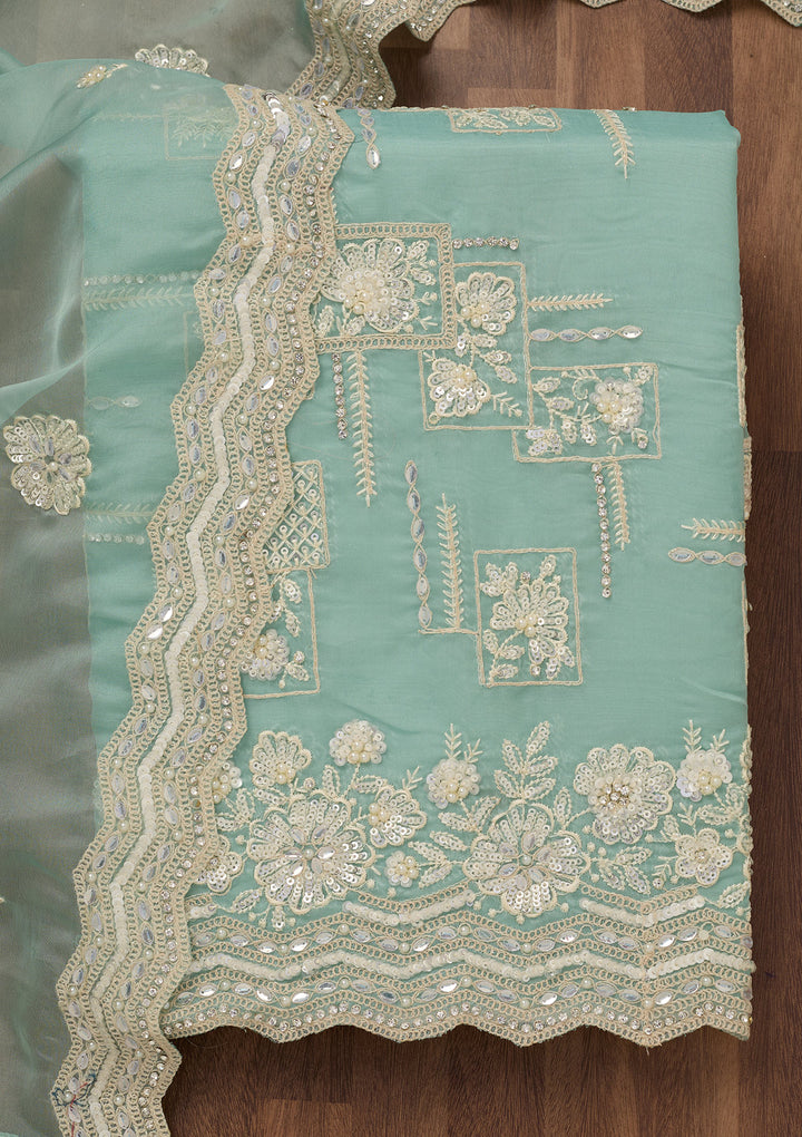 Sea Green Sequins Georgette Unstitched Salwar Suit