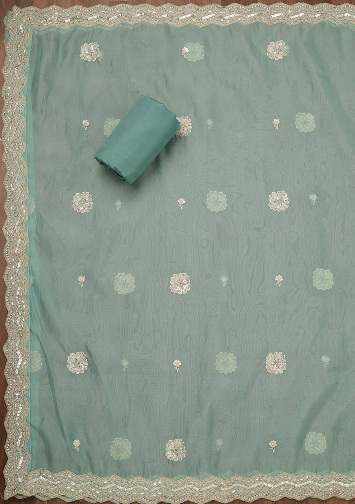 Sea Green Sequins Georgette Unstitched Salwar Suit