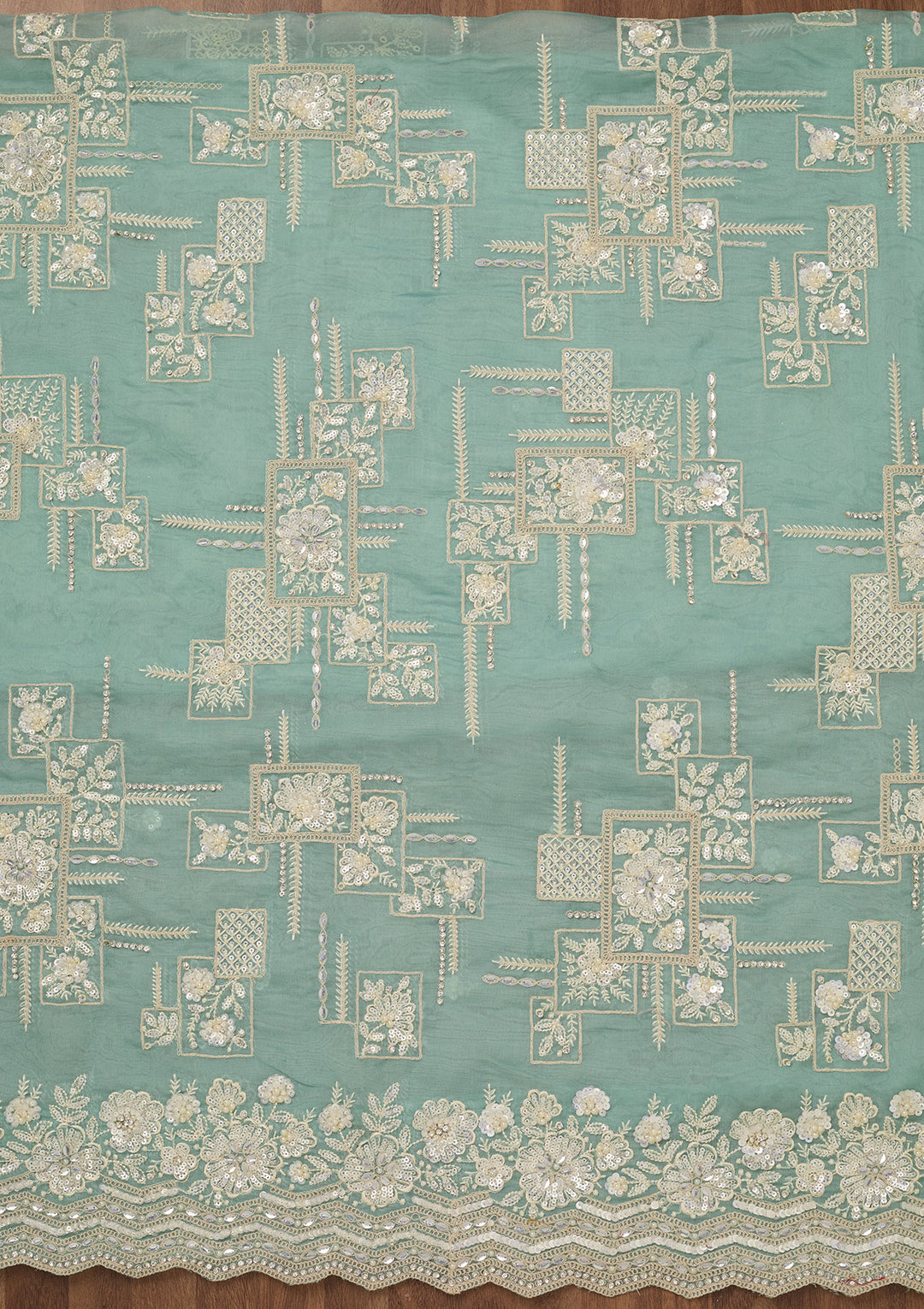 Sea Green Sequins Georgette Unstitched Salwar Suit