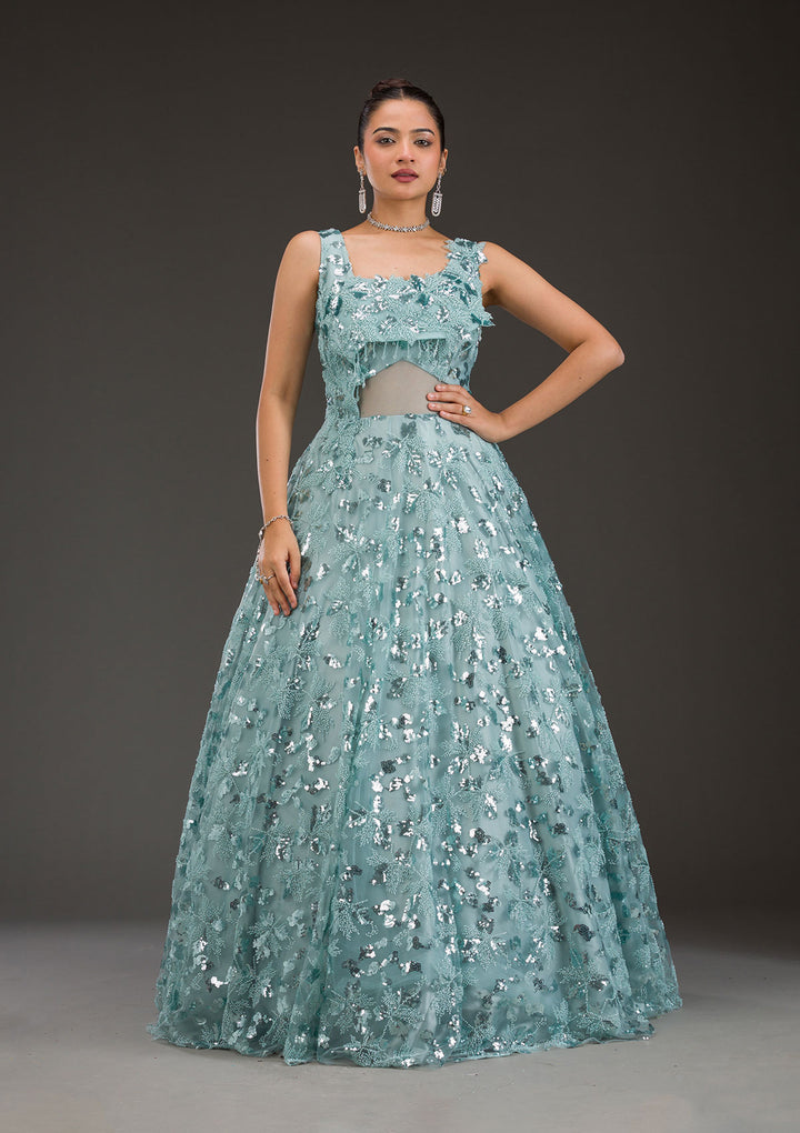 Sea Green Sequins Net Gown