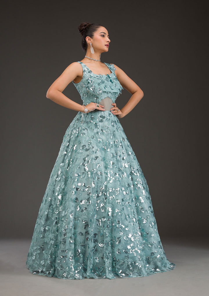 Sea Green Sequins Net Gown