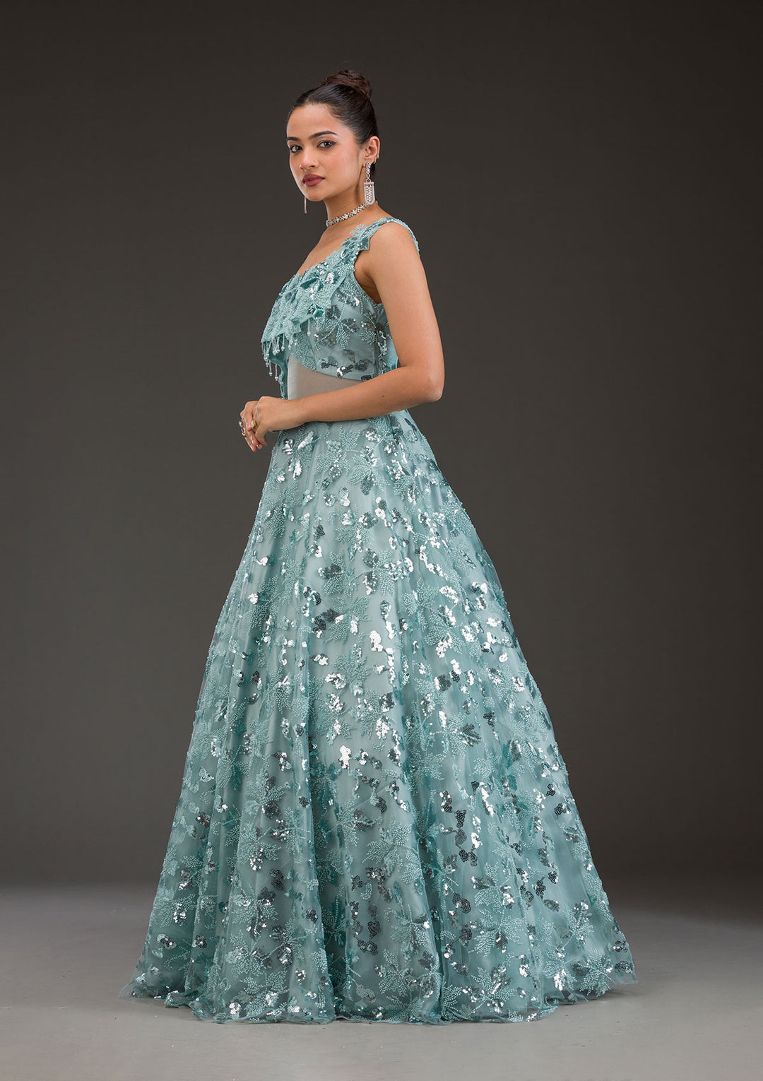 Sea Green Sequins Net Gown
