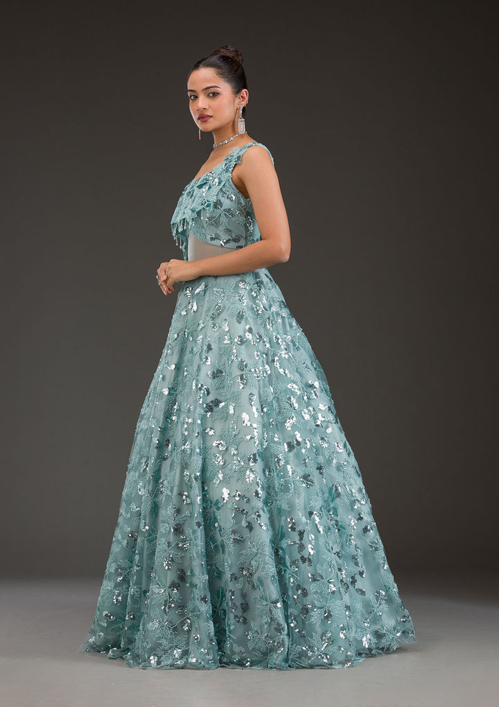 Sea Green Sequins Net Gown