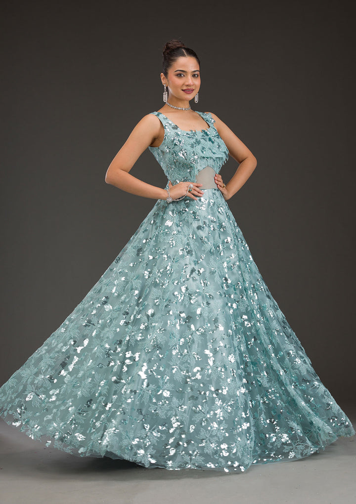 Sea Green Sequins Net Gown