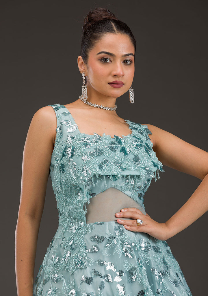 Sea Green Sequins Net Gown