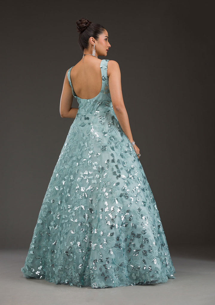 Sea Green Sequins Net Gown