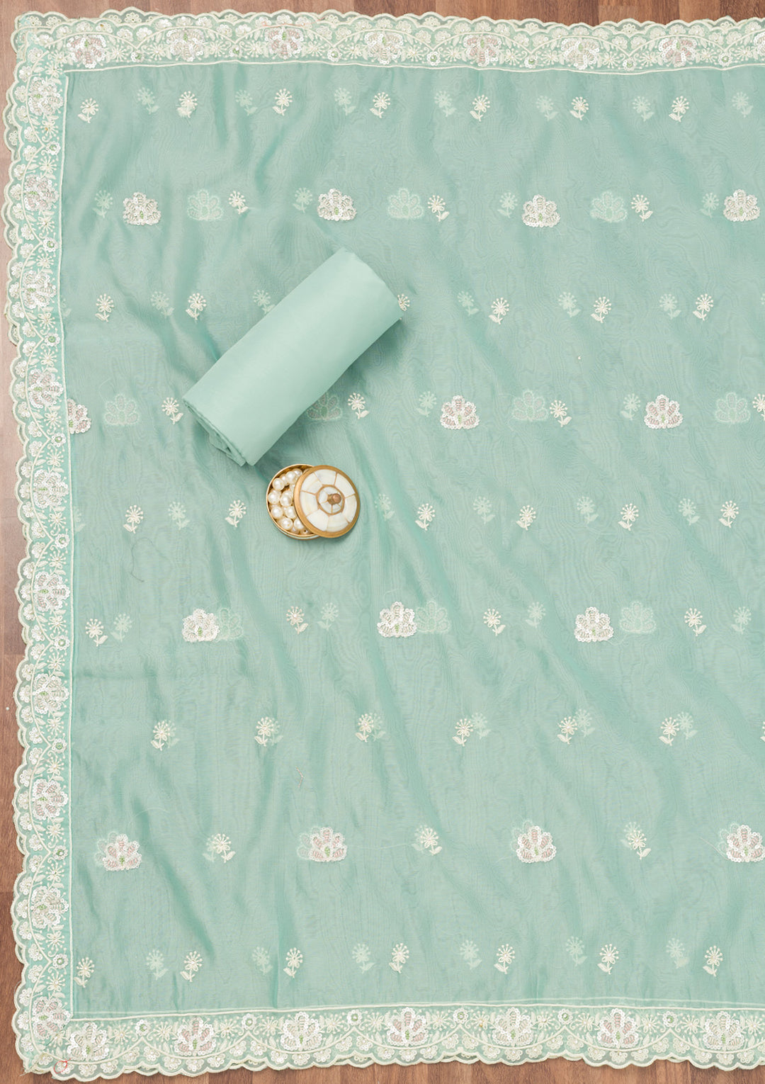 Sea Green Sequins Organza Unstitched Salwar Suit