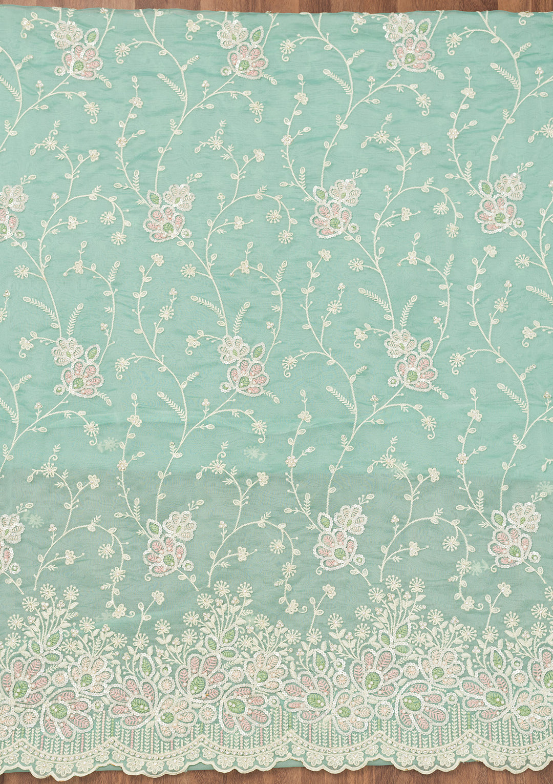 Sea Green Sequins Organza Unstitched Salwar Suit