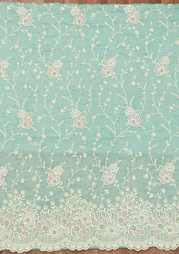 Sea Green Sequins Organza Unstitched Salwar Suit