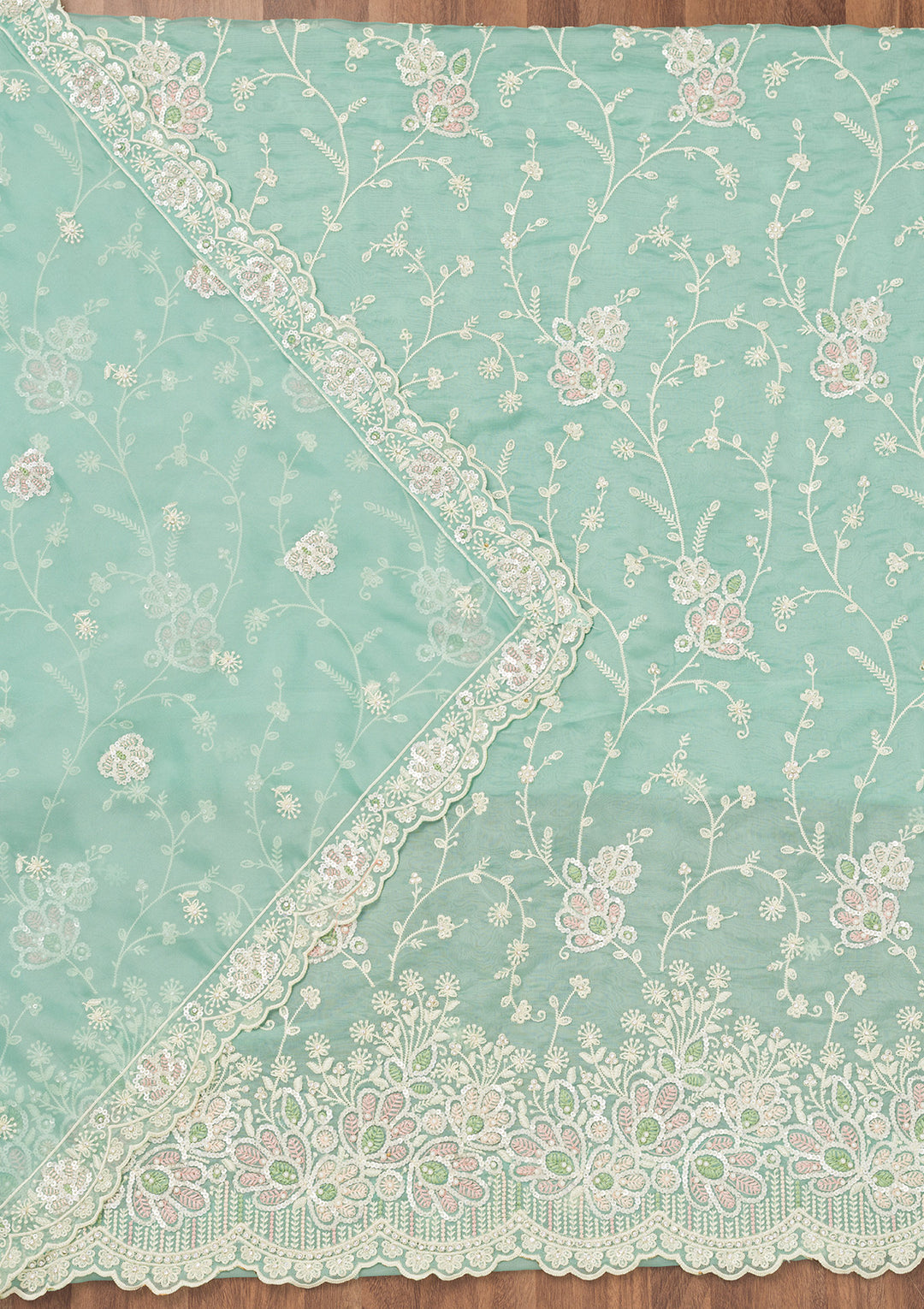 Sea Green Sequins Organza Unstitched Salwar Suit